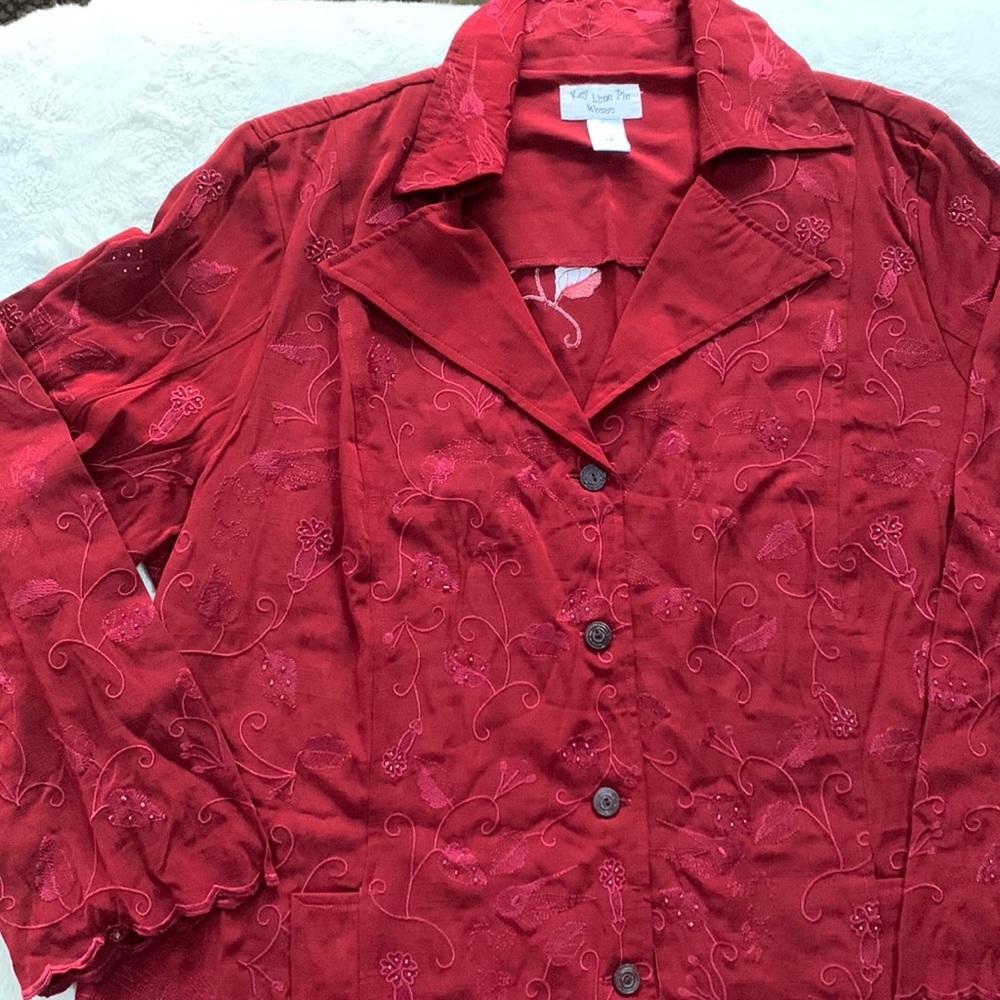 ♥️NWT Key Lime Pie Woman Cranberry Embroidered Jacket Size 1X